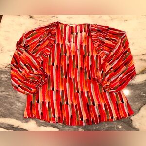 Jodifl‎ Size Large Ruffle Vibrant Striped Women's Boutique Top
